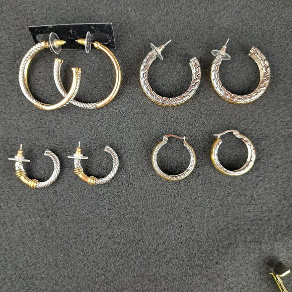 Twisted Cable, Hammered Gold & Silver Tone Hoop Earrings  4 pair - Picture 14 of 14